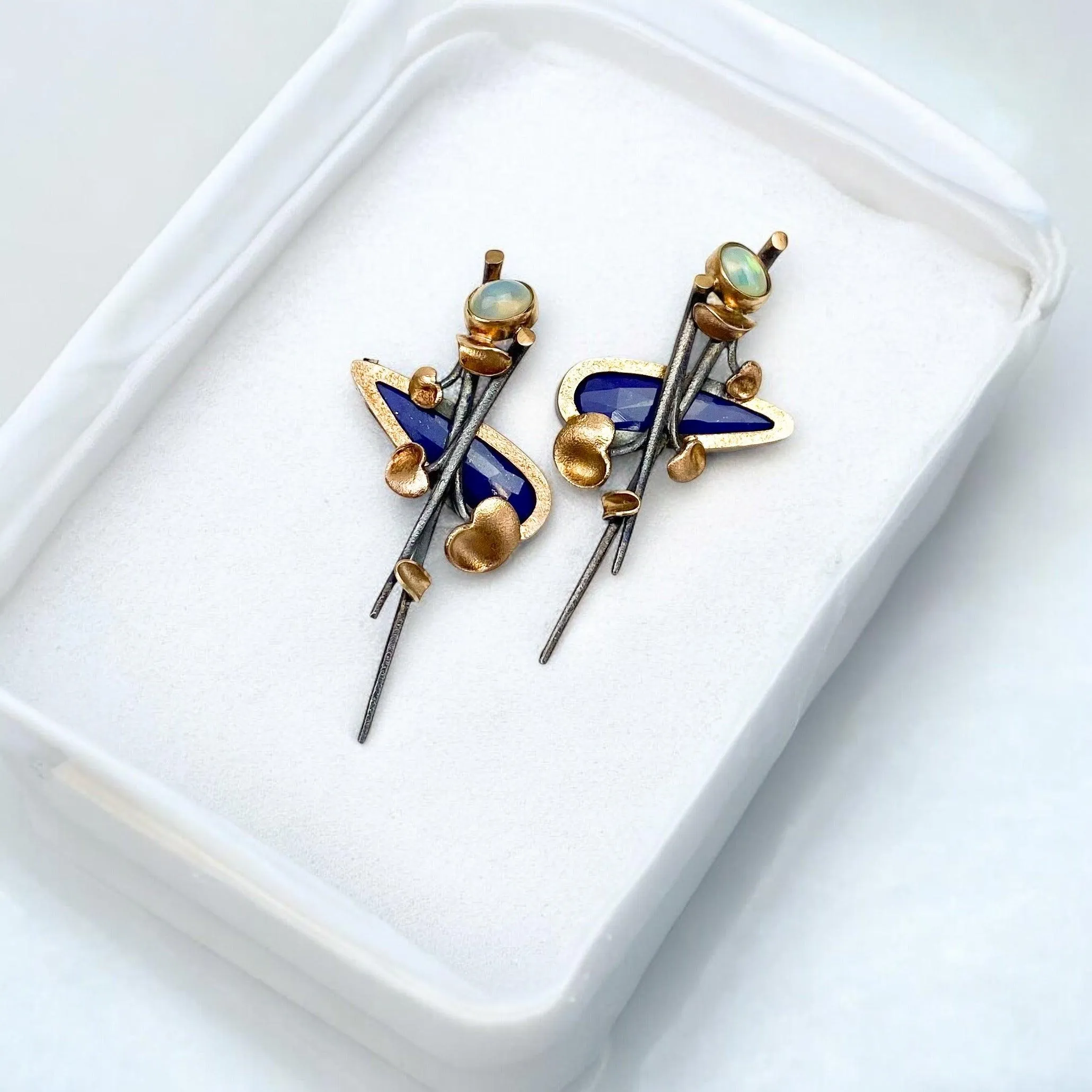 Opals and Lapis Lazuli Modern Earrings