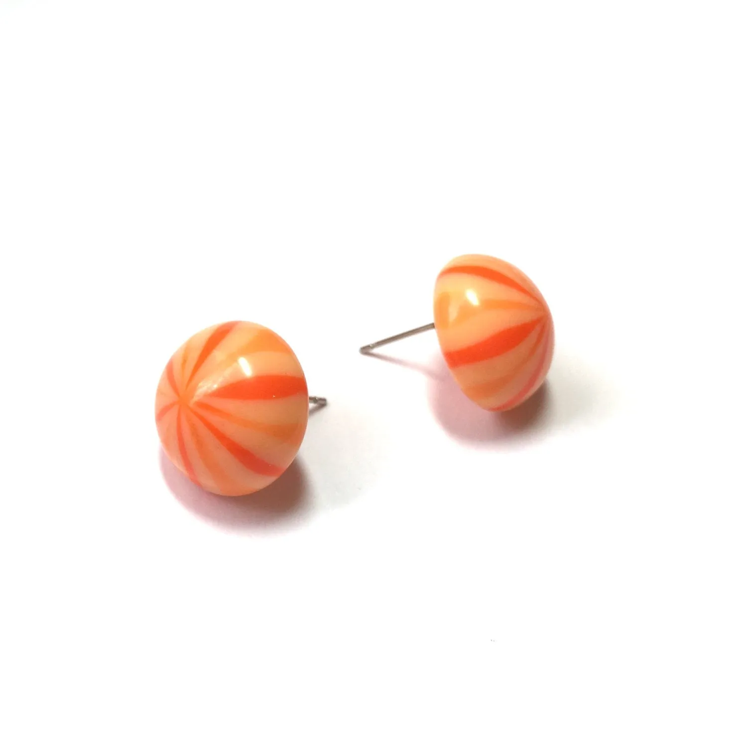 Orange Candy Stripe Retro Button Stud Earrings