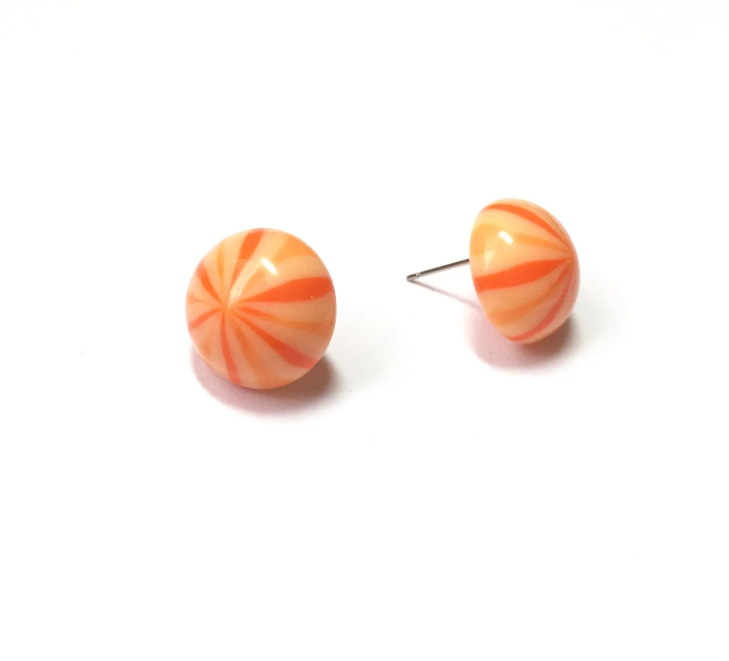 Orange Candy Stripe Retro Button Stud Earrings