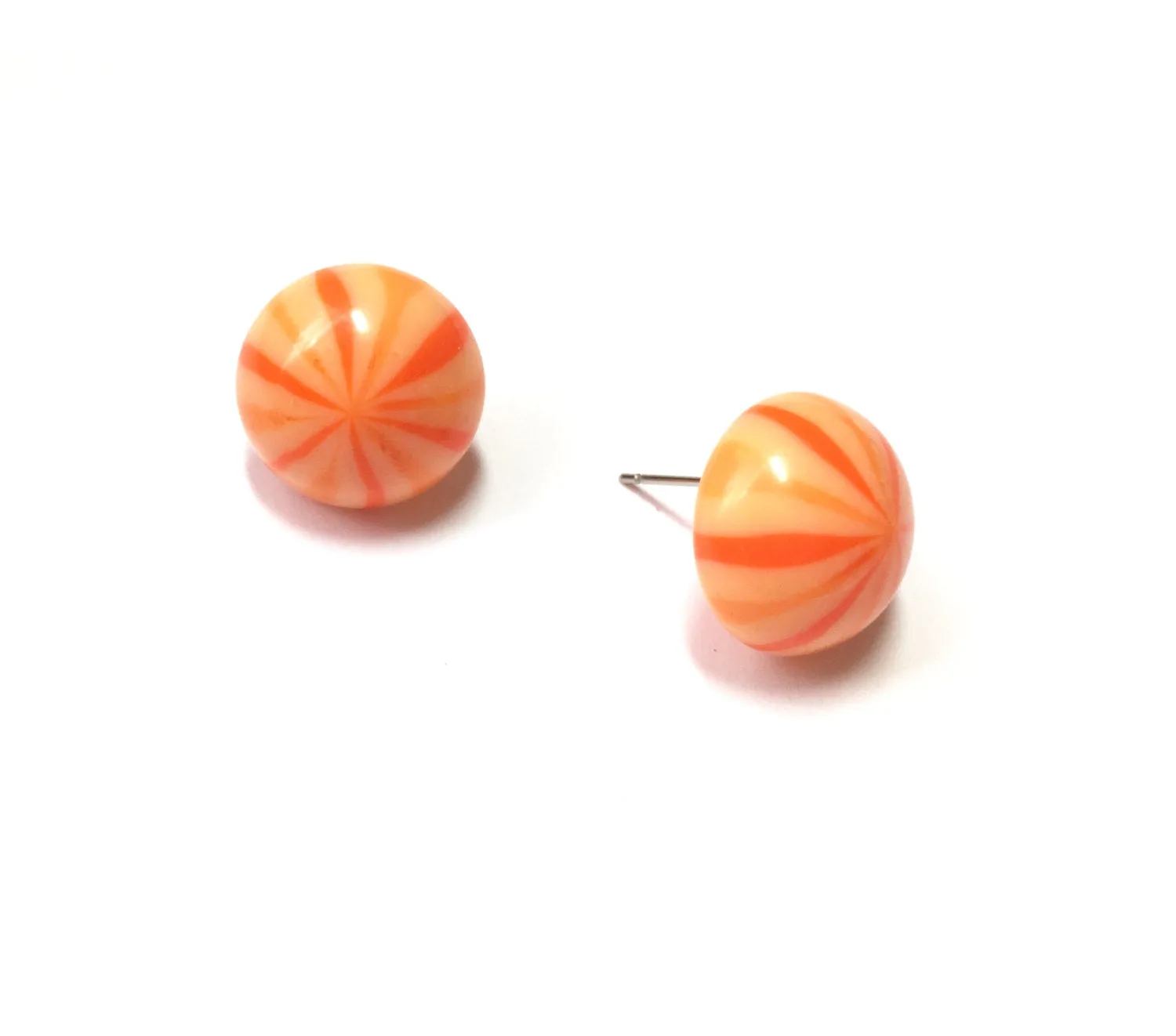 Orange Candy Stripe Retro Button Stud Earrings