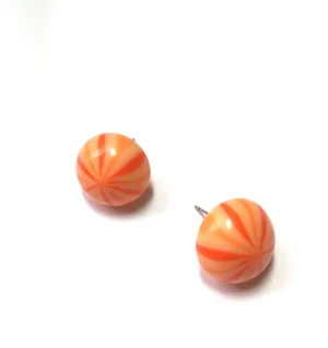 Orange Candy Stripe Retro Button Stud Earrings