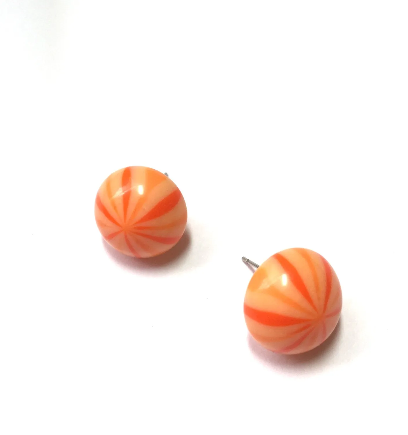 Orange Candy Stripe Retro Button Stud Earrings