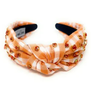 Orange Gingham Jeweled Knot Headband