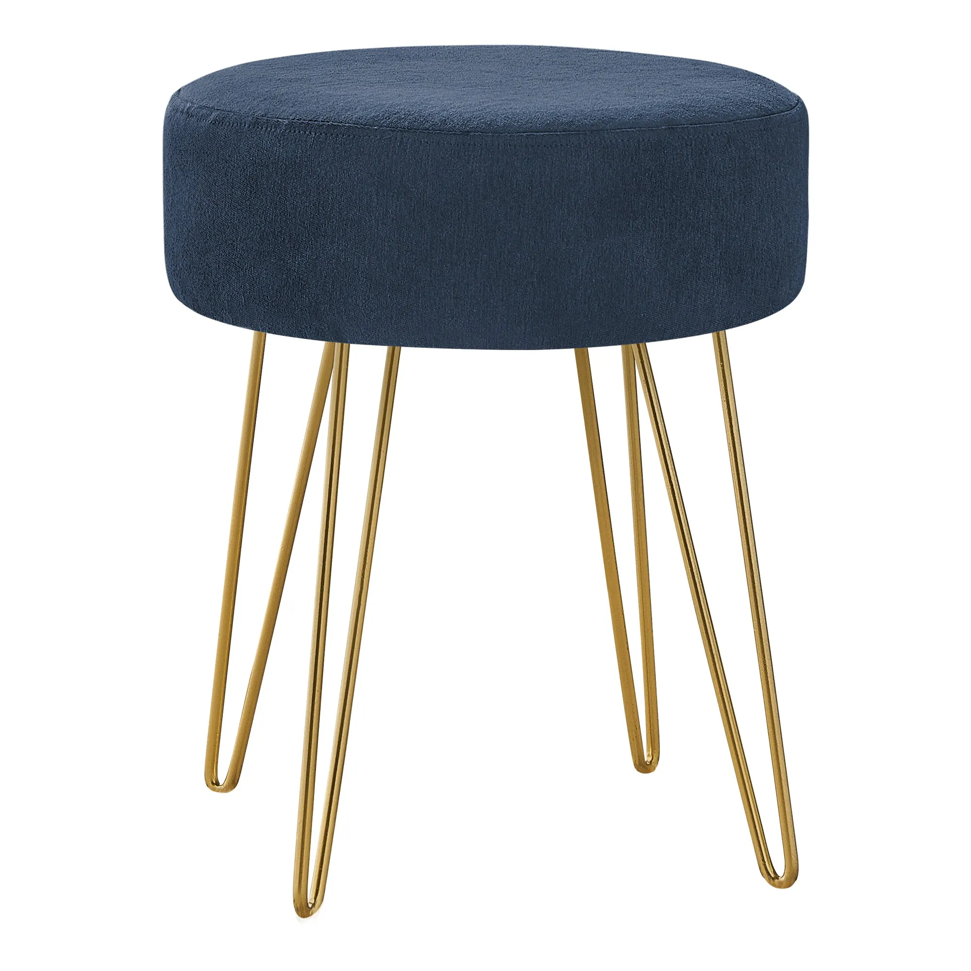 Ottoman - Blue Fabric / Gold Metal Legs