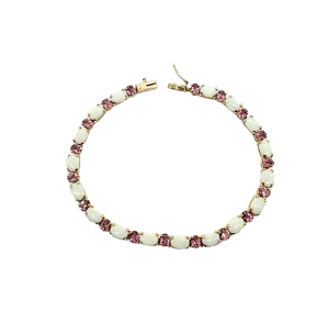 Oval Opal and Pink Stone Bracelet