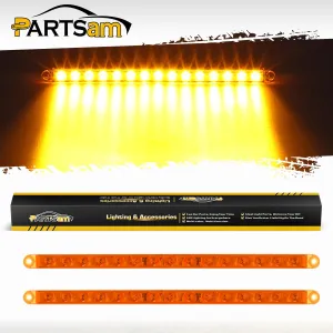 Partsam 2Pcs 12inch Amber Led LED Strip Bar P/T/C Parking Turn Signal Clearance Light Bar 15-2835-SMD Waterproof Sealed Thin 12 Inch Amber LED Turn Signal Light Bar Flush Mount Headlight Bezel Light Bar