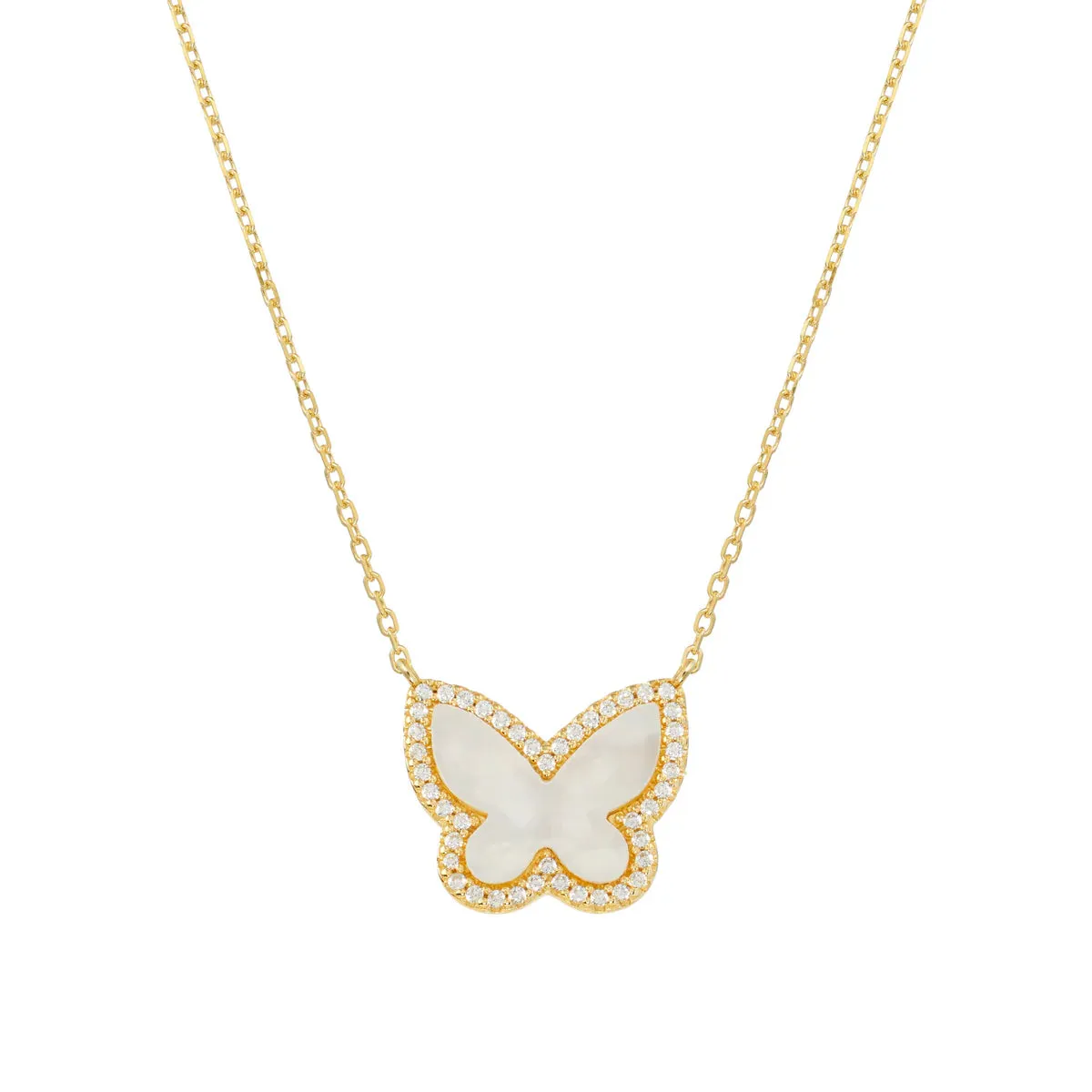 Pavé Mother of Pearl Butterfly Necklace