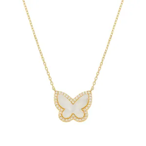 Pavé Mother of Pearl Butterfly Necklace