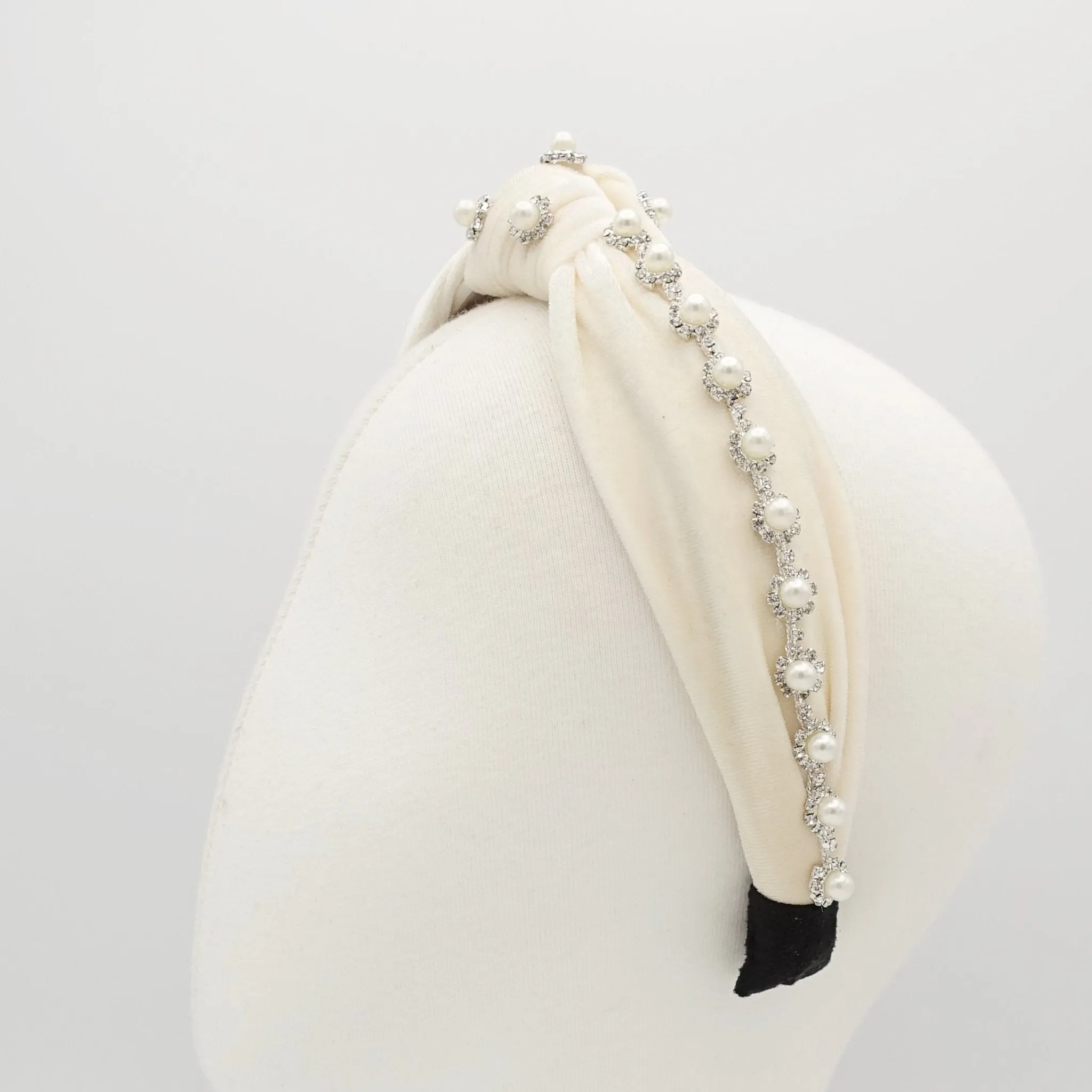 pearl rhinestone headband flower knotted velvet womens hairband accessory