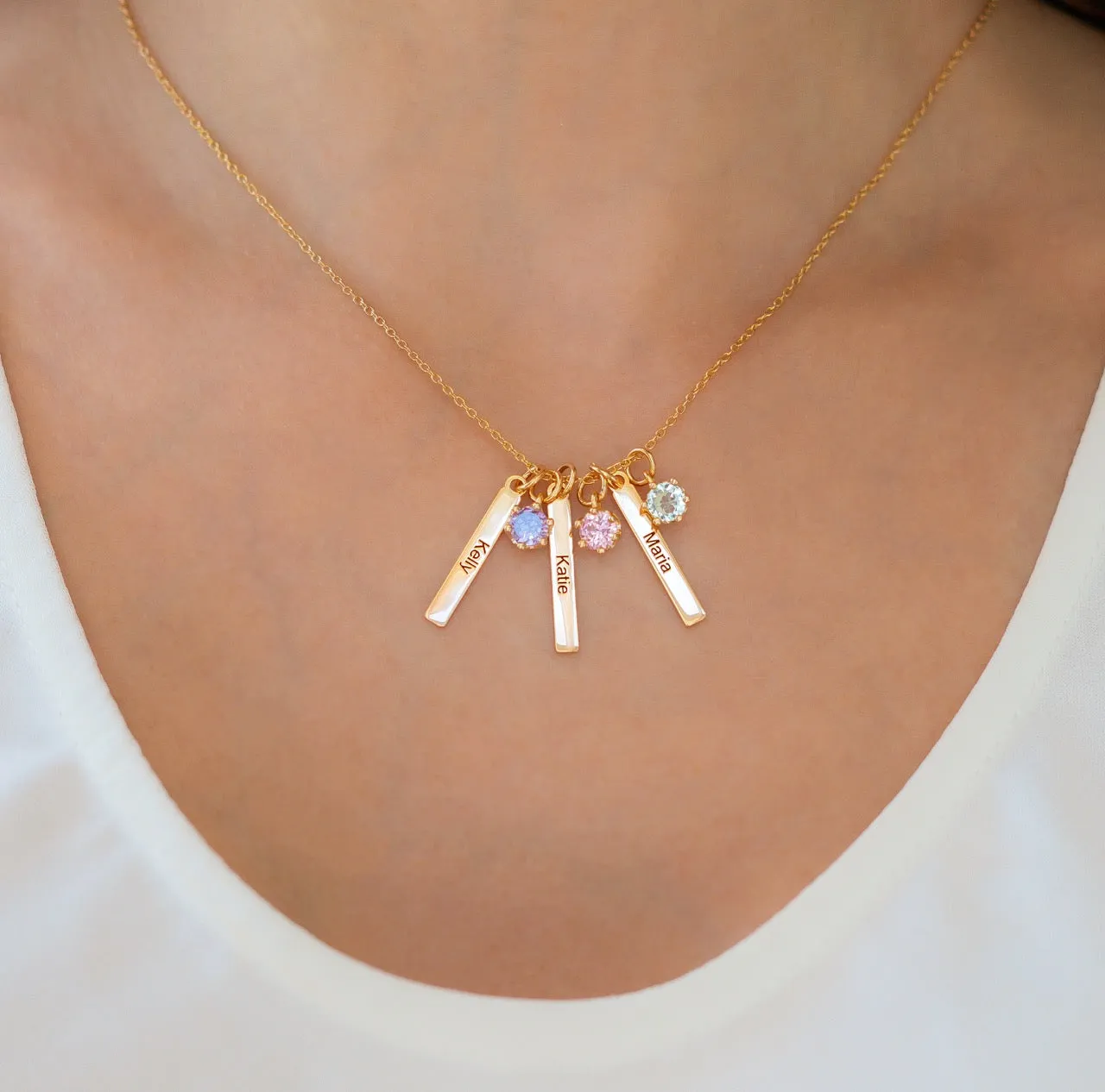 Personalized Mini Bar Birthstone Necklace