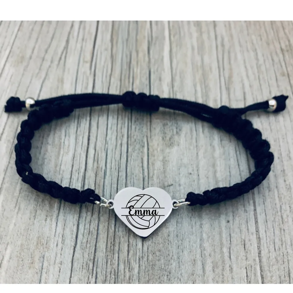 Personalized Volleyball Heart Rope Bracelet