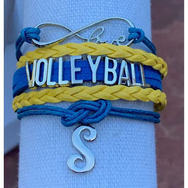 Personalized Volleyball Initial Charm Bracelet - Pick Color