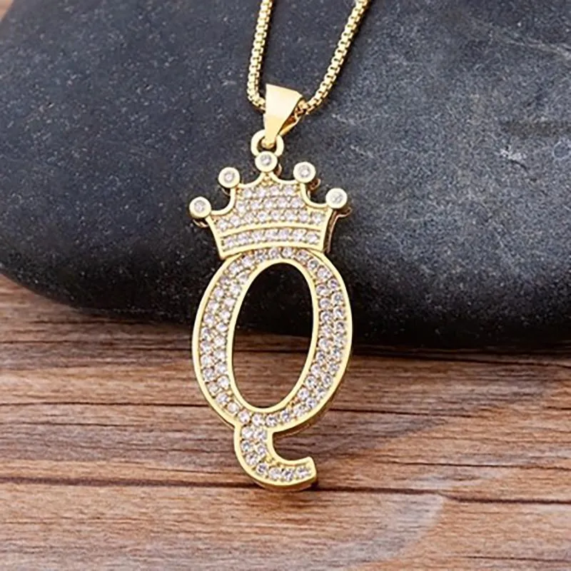 Personalized Zircon Crown A-Z Initial Letter Charm Necklace