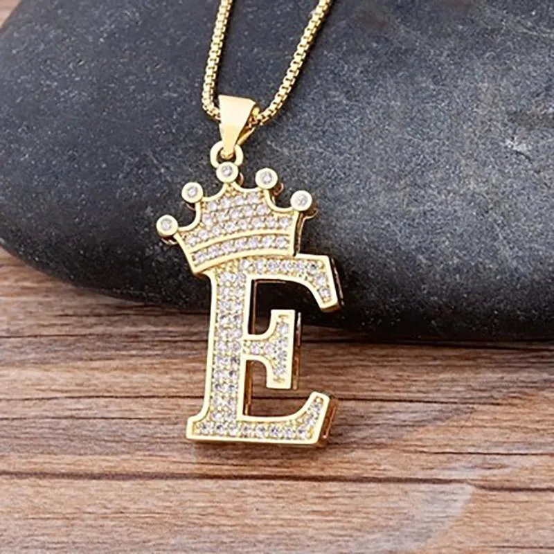 Personalized Zircon Crown A-Z Initial Letter Charm Necklace