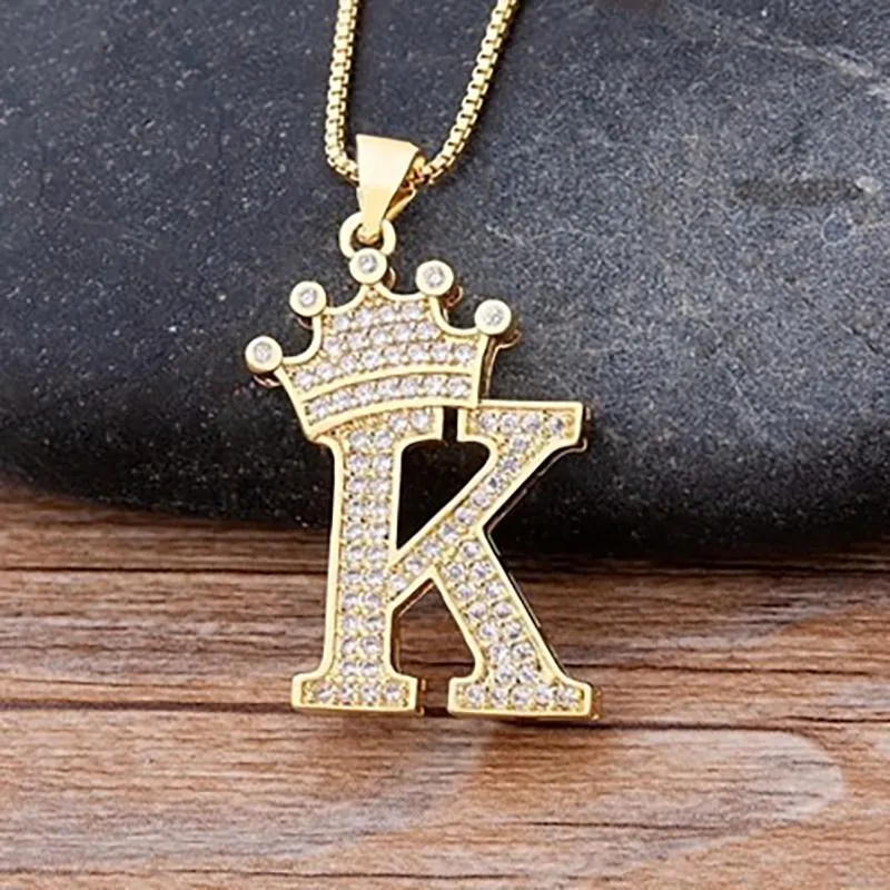 Personalized Zircon Crown A-Z Initial Letter Charm Necklace