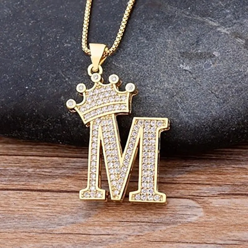 Personalized Zircon Crown A-Z Initial Letter Charm Necklace