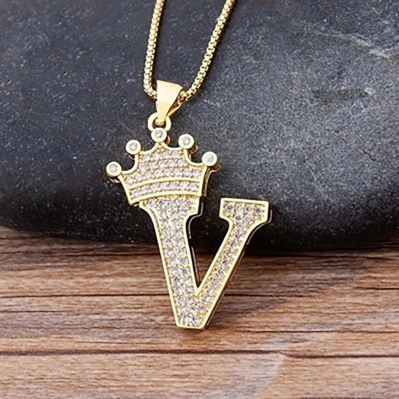 Personalized Zircon Crown A-Z Initial Letter Charm Necklace