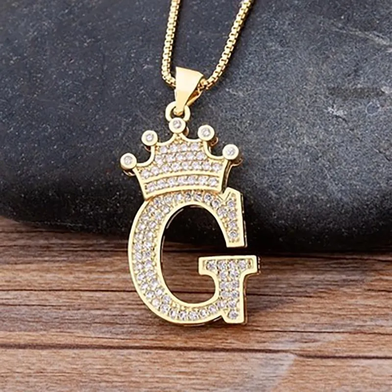 Personalized Zircon Crown A-Z Initial Letter Charm Necklace