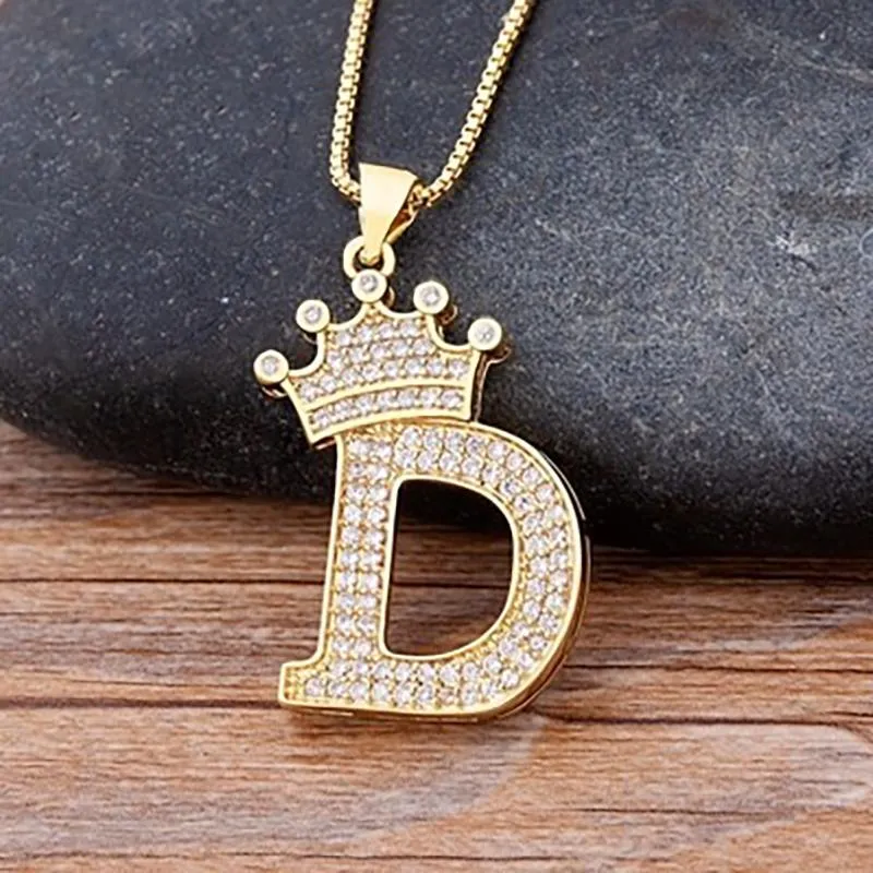 Personalized Zircon Crown A-Z Initial Letter Charm Necklace