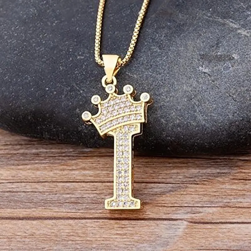 Personalized Zircon Crown A-Z Initial Letter Charm Necklace