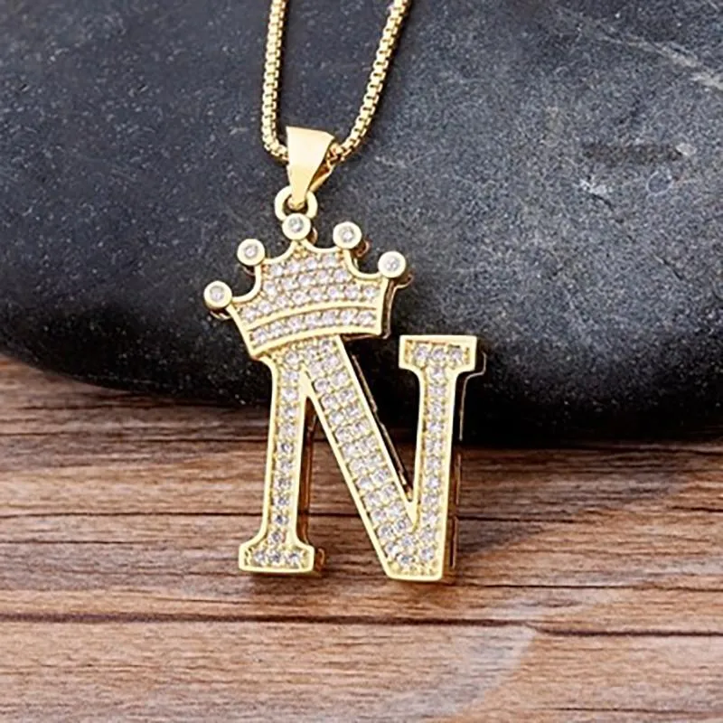 Personalized Zircon Crown A-Z Initial Letter Charm Necklace