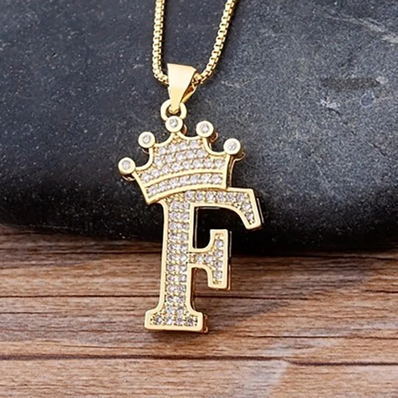 Personalized Zircon Crown A-Z Initial Letter Charm Necklace