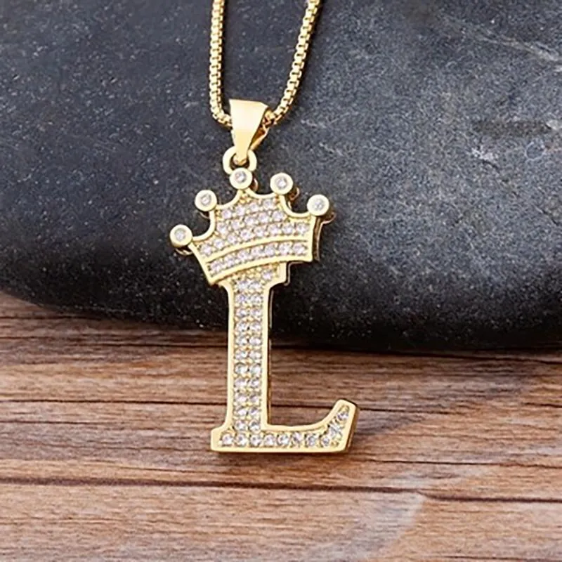 Personalized Zircon Crown A-Z Initial Letter Charm Necklace