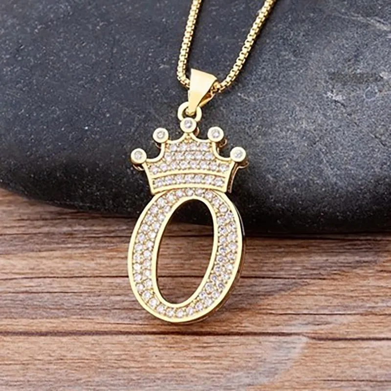 Personalized Zircon Crown A-Z Initial Letter Charm Necklace