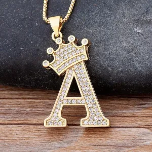 Personalized Zircon Crown A-Z Initial Letter Charm Necklace