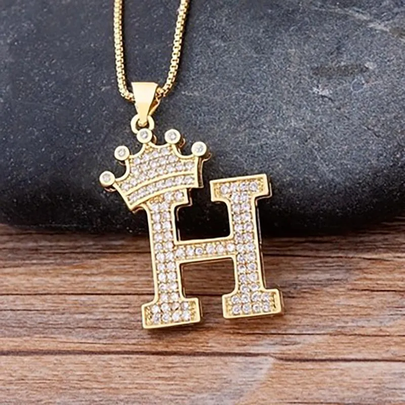 Personalized Zircon Crown A-Z Initial Letter Charm Necklace