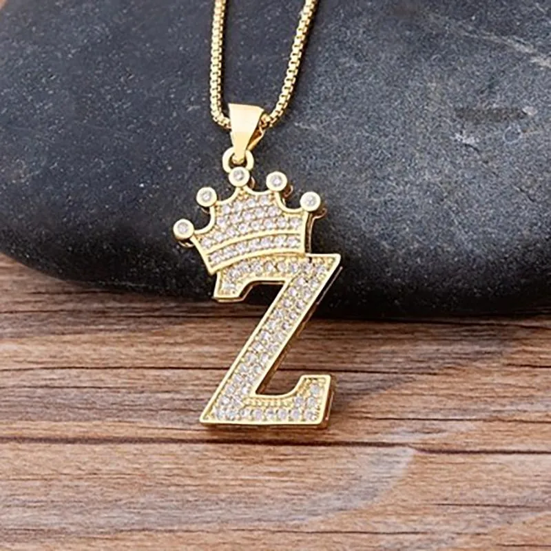 Personalized Zircon Crown A-Z Initial Letter Necklace