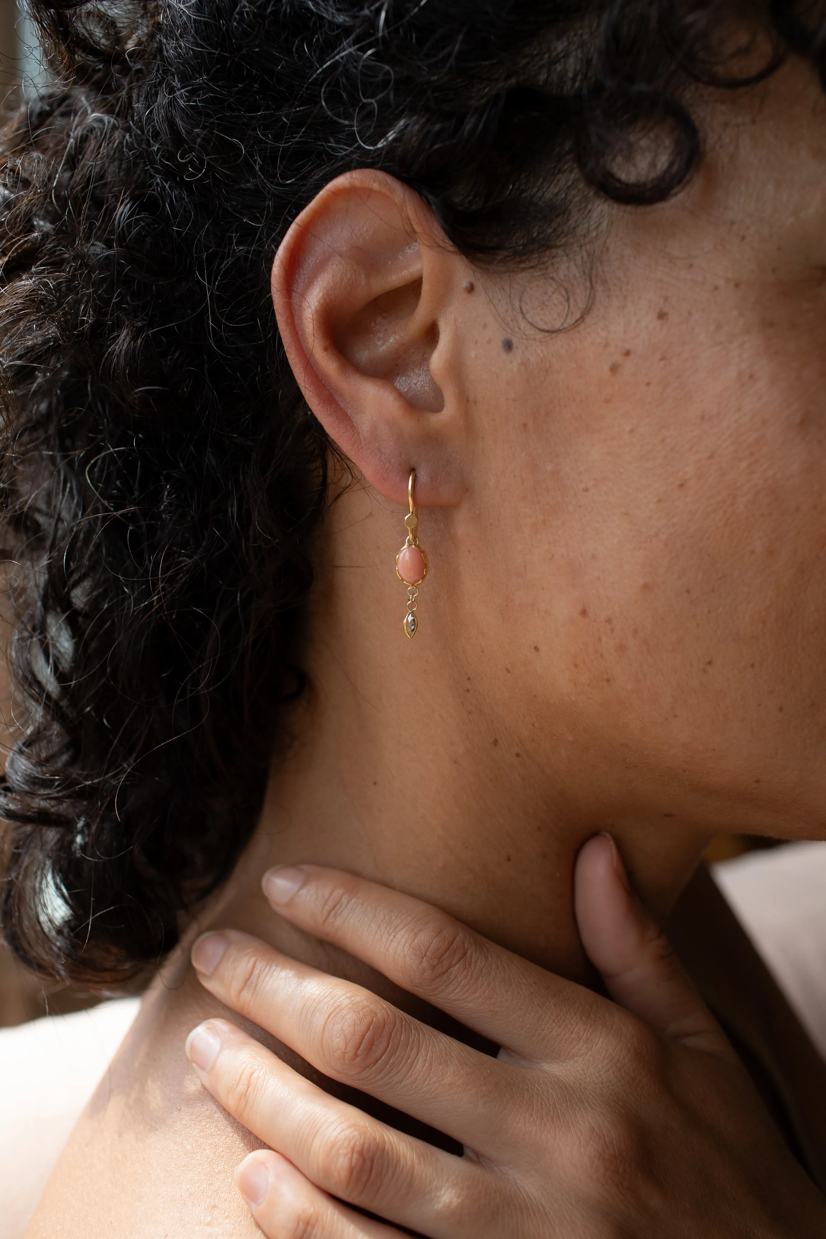 Pink Coral & Diamond Drop Earrings