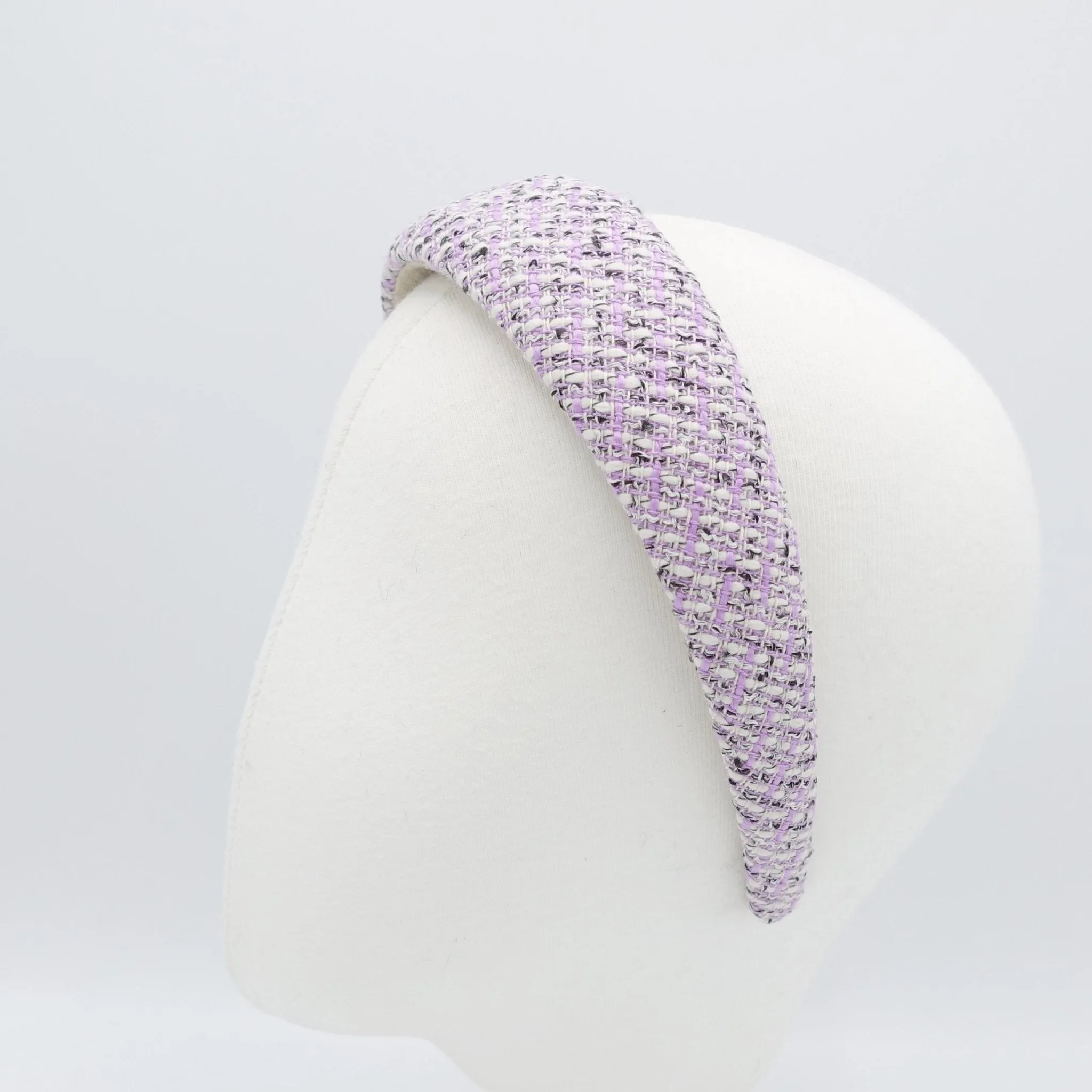 plaid tweed headband padded hairband casual hair accessory for women