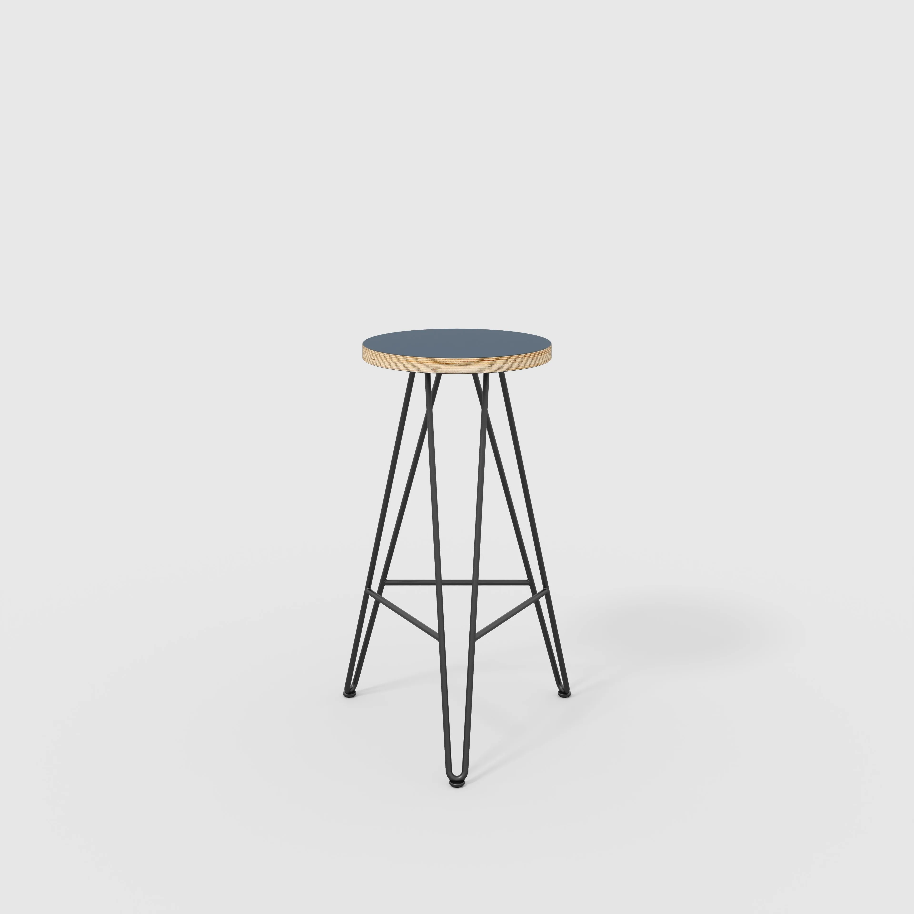 Plywood Bar Stool with Black Hairpin Base - Formica Night Sea Blue