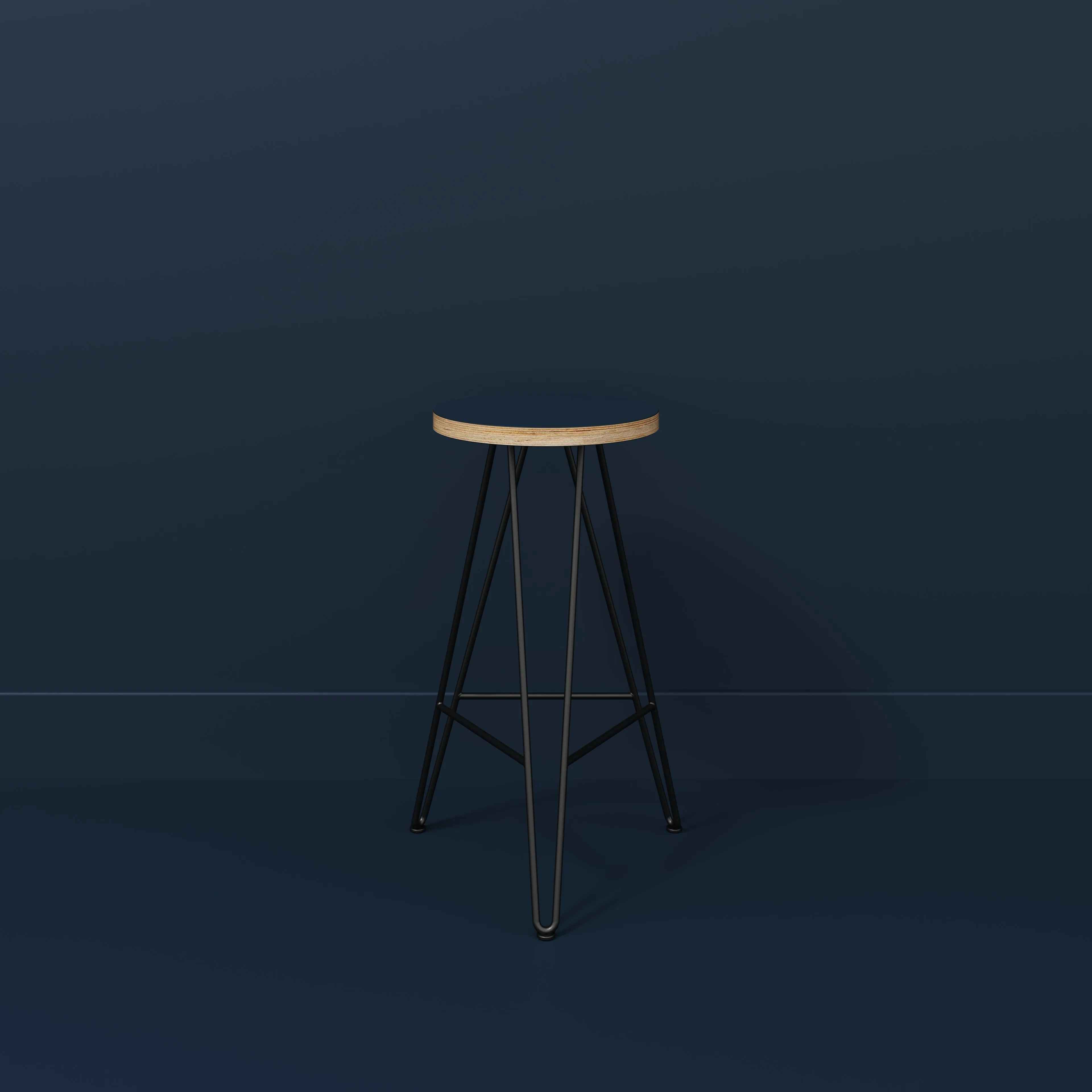 Plywood Bar Stool with Black Hairpin Base - Formica Night Sea Blue