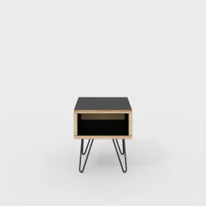 Plywood Bedside Table with Box Storage and Black Hairpin Legs - Formica Diamond Black - 400(w) x 400(d) x 450(h)