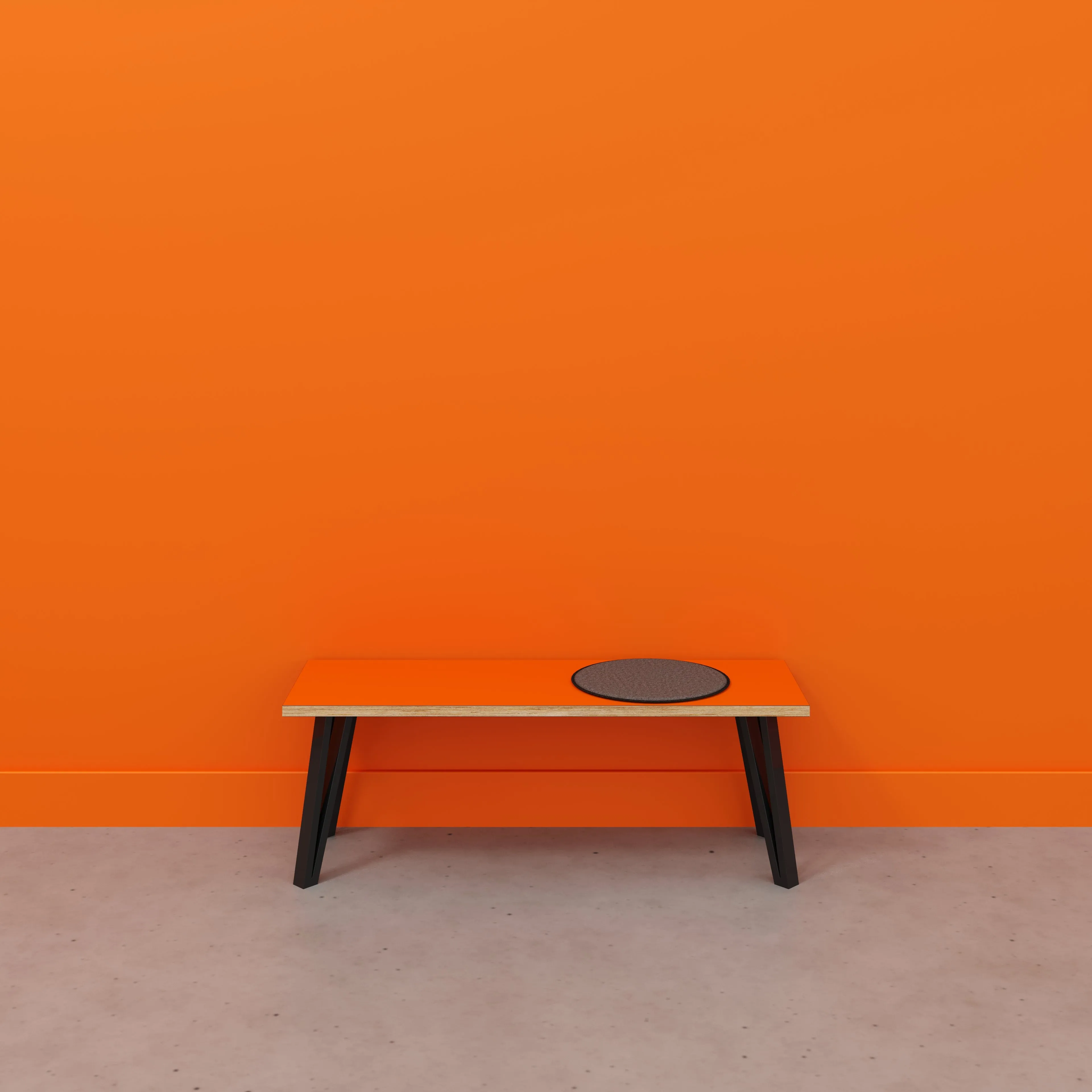 Plywood Bench Seat with Black Box Hairpin Legs - Formica Levante Orange - 1200(w) x 400(d) x 450(h)