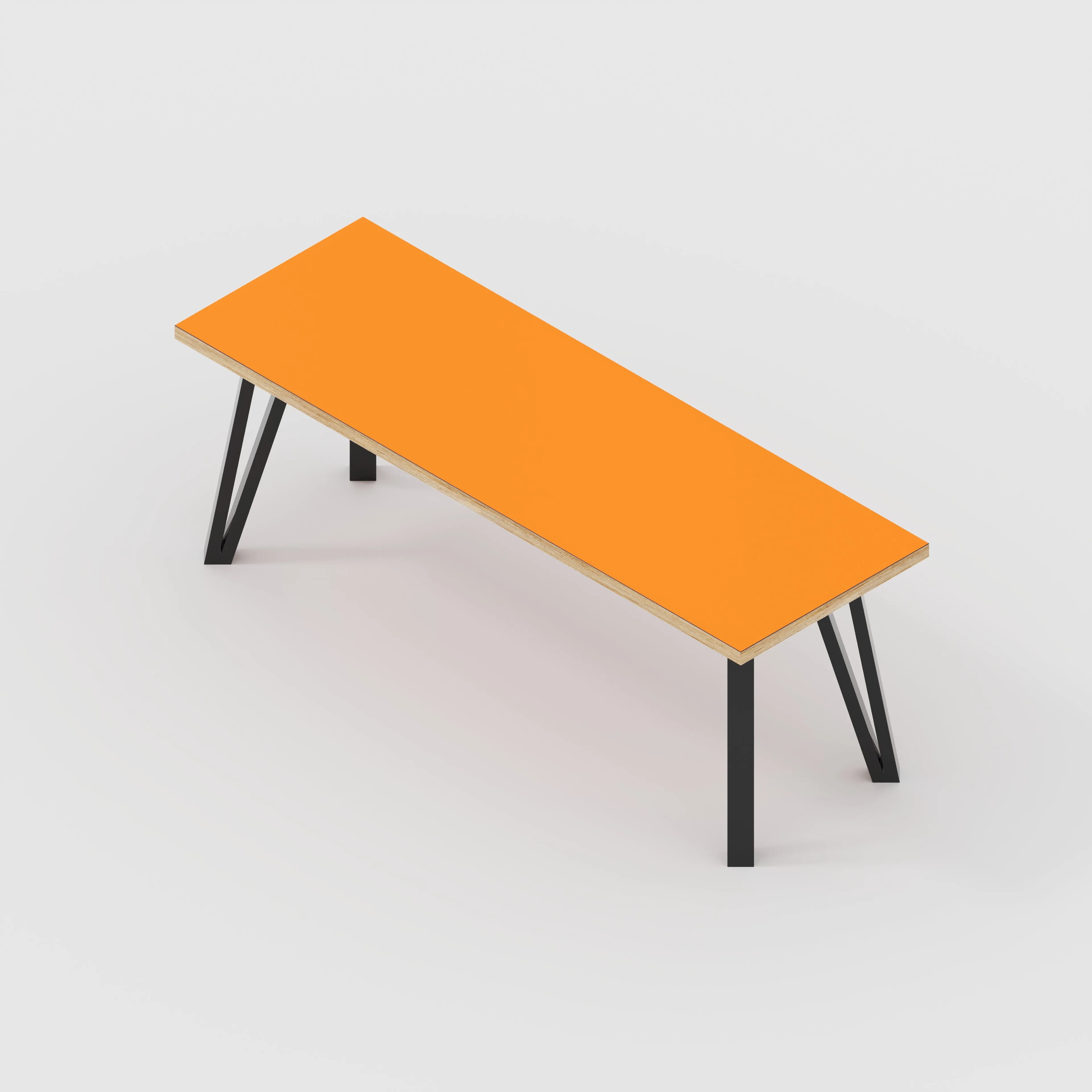 Plywood Bench Seat with Black Box Hairpin Legs - Formica Levante Orange - 1200(w) x 400(d) x 450(h)