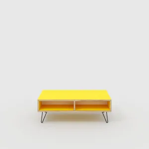 Plywood Coffee Table with Box Storage and Black Hairpin Legs - Formica Chrome Yellow - 1200(w) x 600(d) x 400(h)