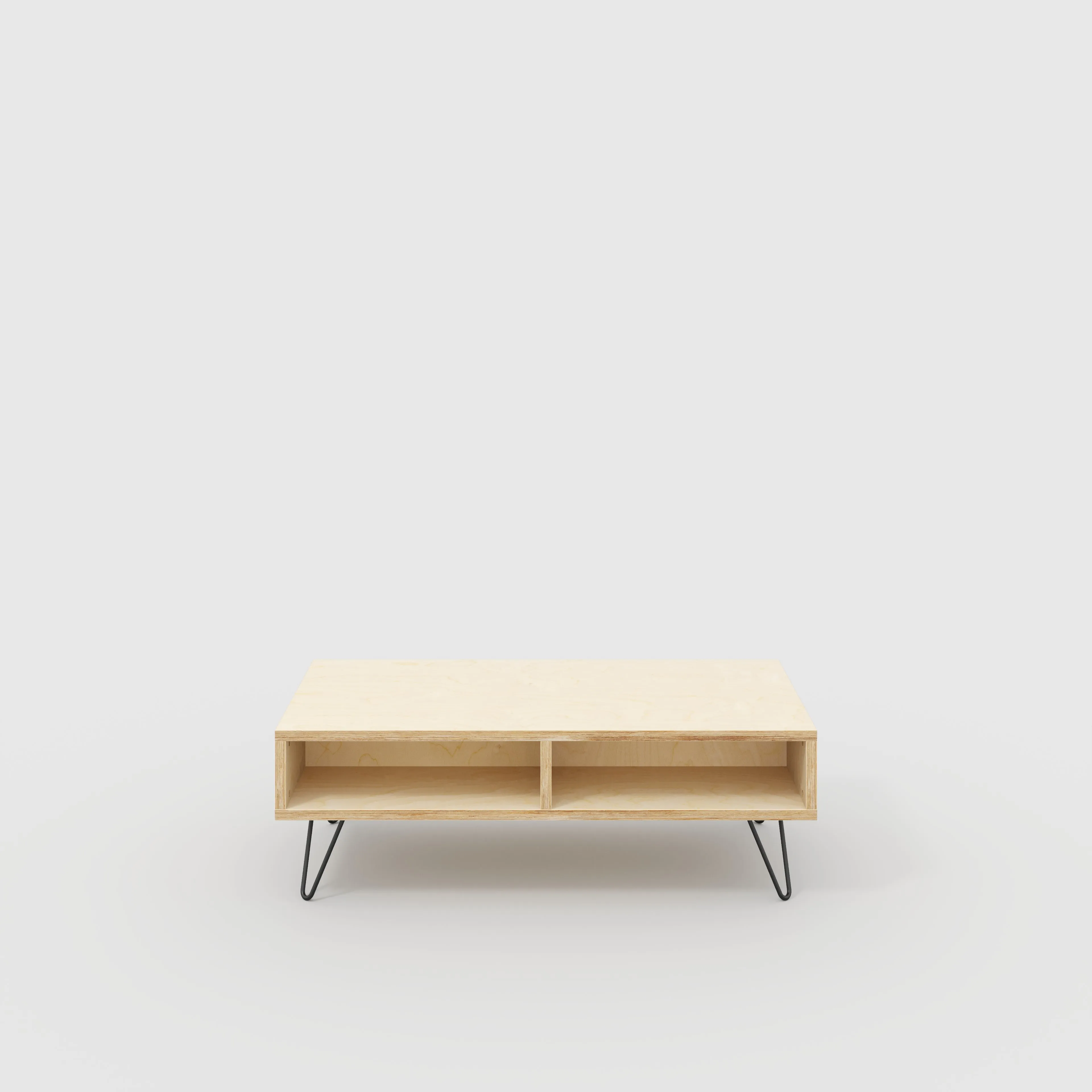 Plywood Coffee Table with Box Storage and Black Hairpin Legs - Plywood Birch - 1200(w) x 600(d) x 400(h)