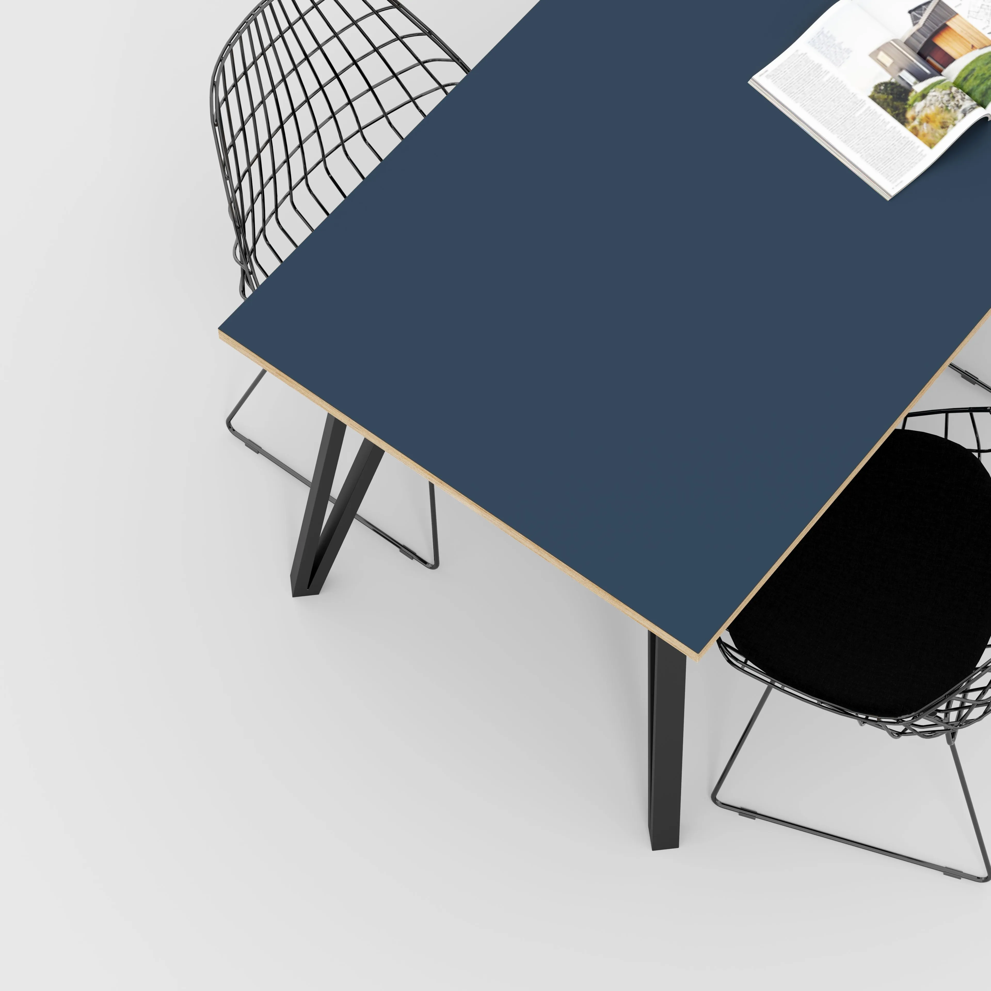 Plywood Table with Black Box Hairpin Legs - Formica Night Sea Blue - 1600(w) x 800(d) x 735(h)