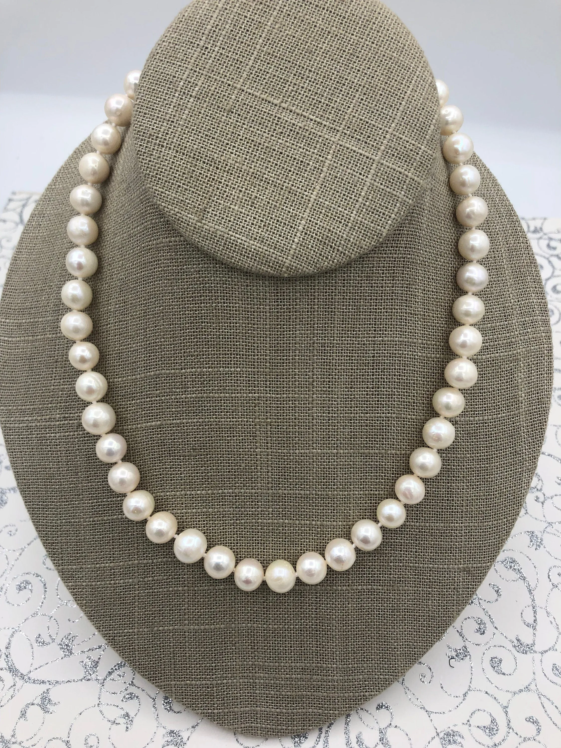 Potato Pearl Necklace 18'' AA 9-10mm, White Pearl Natural Freshwater Necklace, Silver or Gold Clasp, Hand Knotted, High Luster, Fast Ship