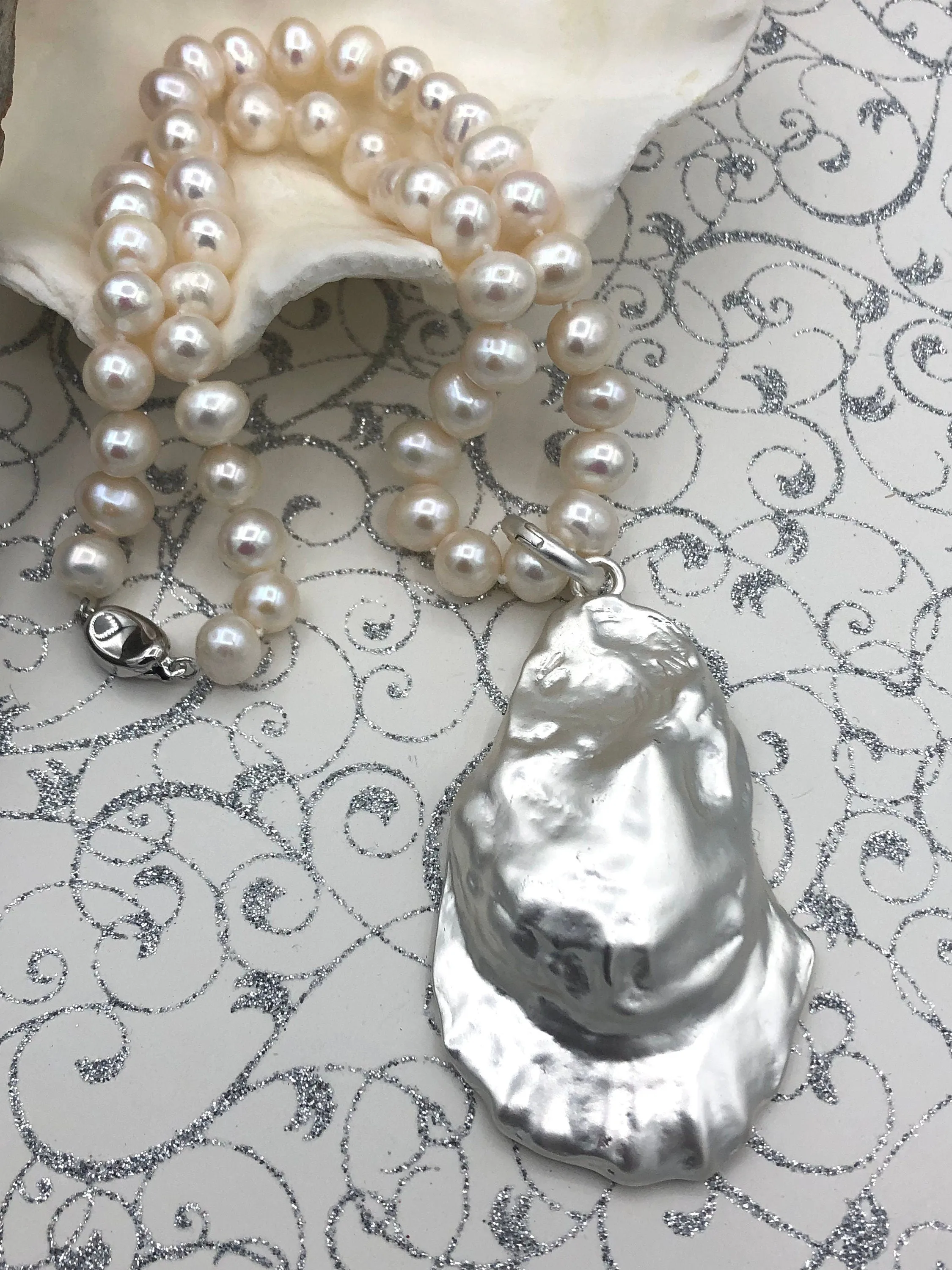 Potato Pearl Necklace 18'' AA 9-10mm, White Pearl Natural Freshwater Necklace, Silver or Gold Clasp, Hand Knotted, High Luster, Fast Ship