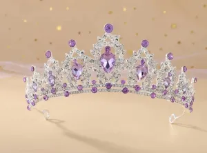 Purple Crown Silver Princess Tiara Queen bridal real metal cosplay diadem