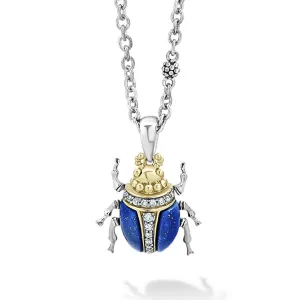 Rare Wonders Lapis Beetle Diamond Pendant Necklace