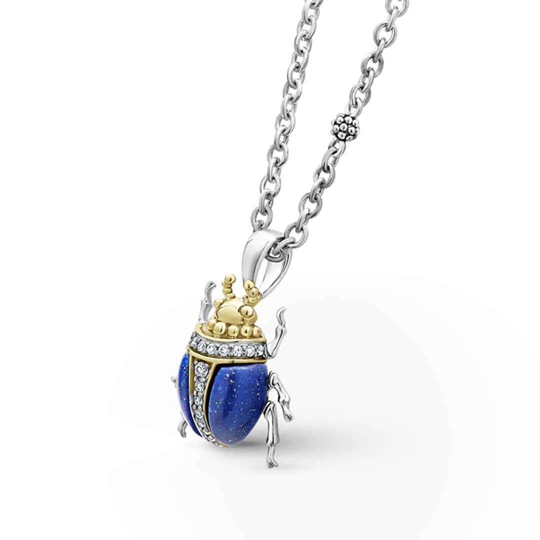 Rare Wonders Lapis Beetle Diamond Pendant Necklace