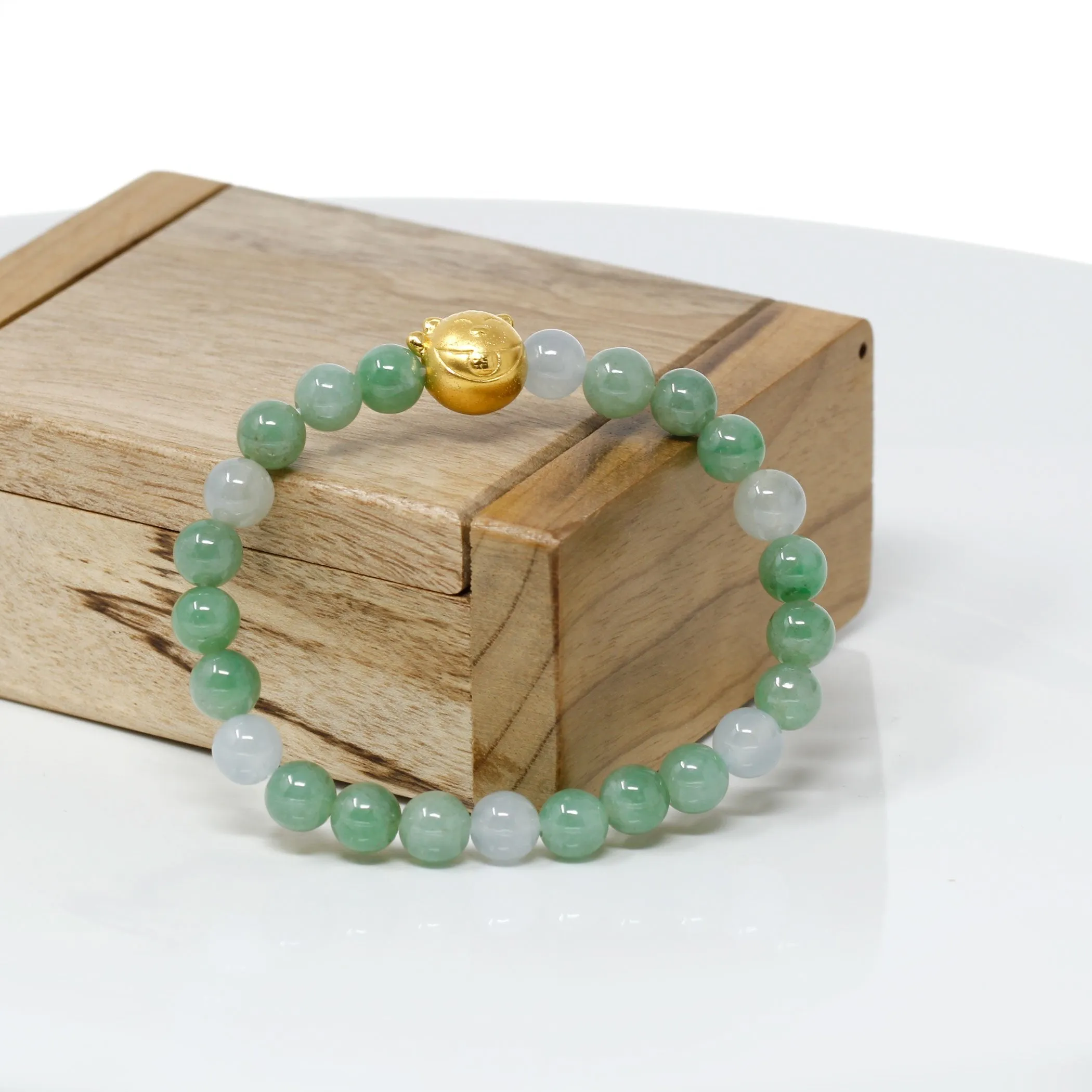 RealJade® "Lucky Kitten" Genuine High-quality Jade Jadeite Bracelet Bangle with 24k Yellow Gold Cat Charm #414