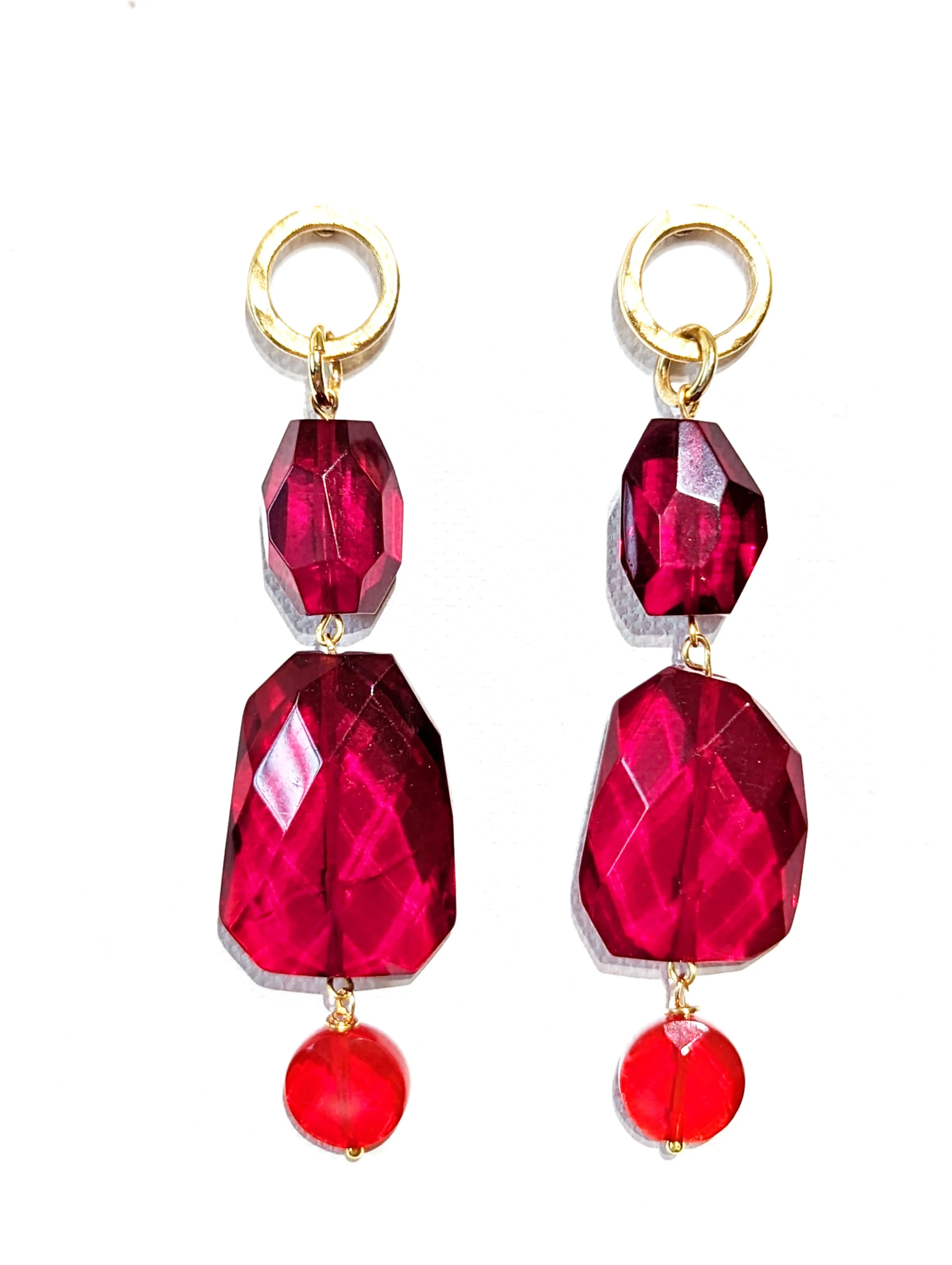 Red Faceted Glass Earrings Circle Post Gold Plated USA made Gay Isber Free shipping As seen as AC Magazine