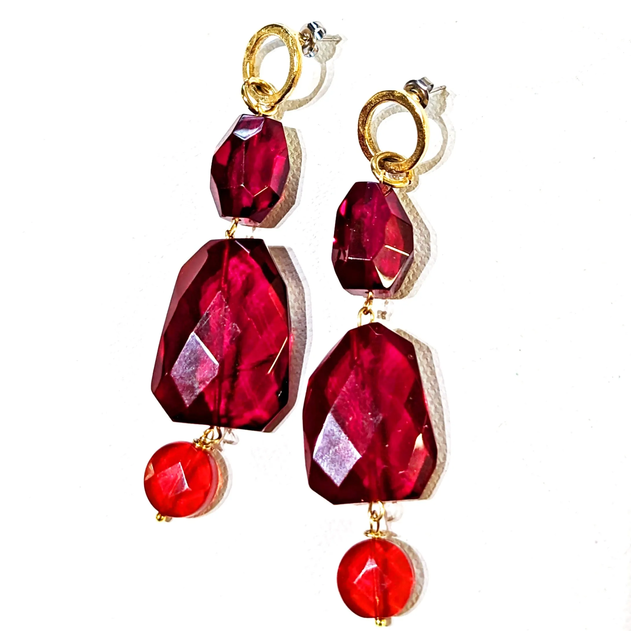 Red Faceted Glass Earrings Circle Post Gold Plated USA made Gay Isber Free shipping As seen as AC Magazine