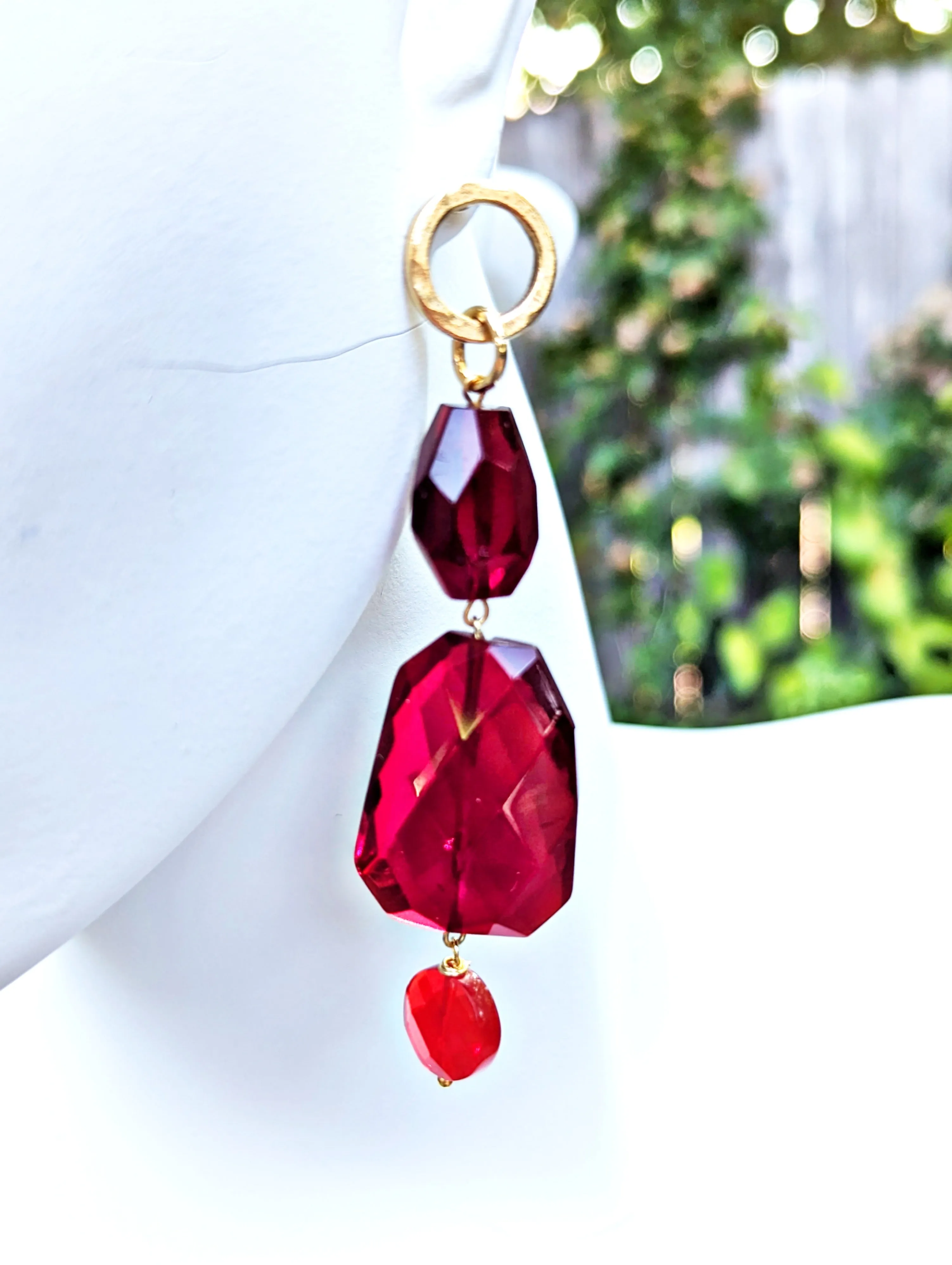 Red Faceted Glass Earrings Circle Post Gold Plated USA made Gay Isber Free shipping As seen as AC Magazine